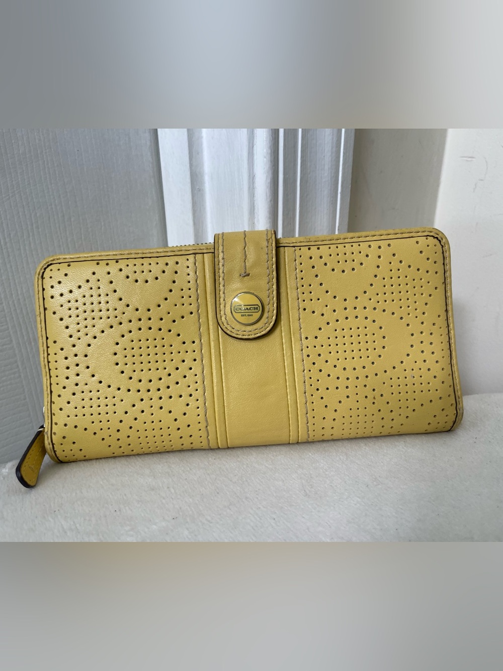 Coach Yellow Perforated Leather Continental Wallet